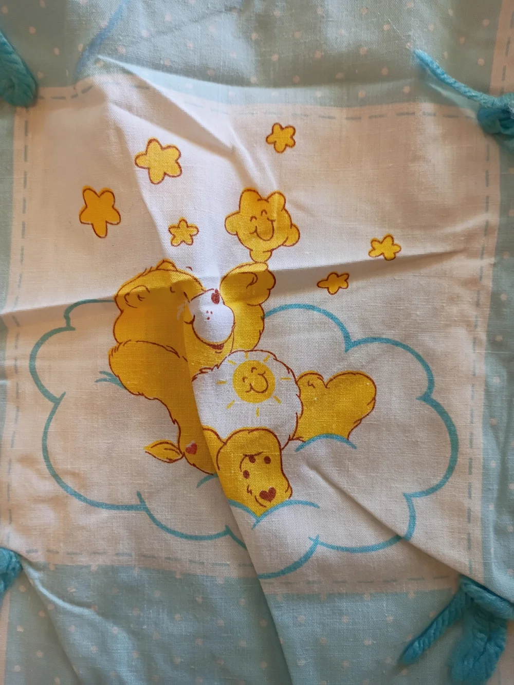 Vtg 52 x 42 Care Bears Crib or Toddler Bed Sized Quilt